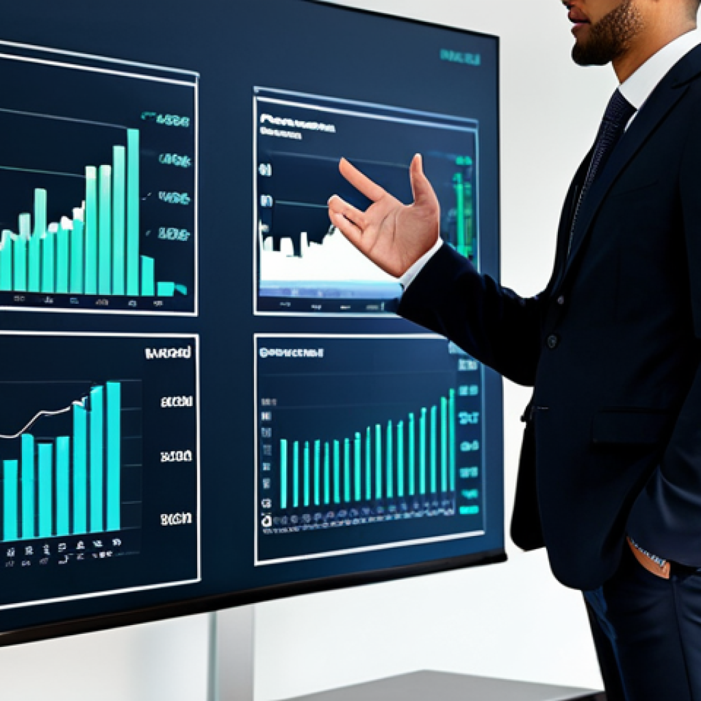 A professional male financial advisor, fully clothed in a modest dark business suit, stands confidently beside a sophisticated digital display in a modern, well-lit office. The screen shows clear, simplified financial data visualizations, emphasizing transparency and investor protection. A female client, also fully clothed in professional attire, observes with understanding. The scene conveys clarity and trust in financial guidance. Perfect anatomy, correct proportions, natural pose, well-formed hands, proper finger count, natural body proportions, professional photography, high quality, appropriate content, safe for work, modest clothing.