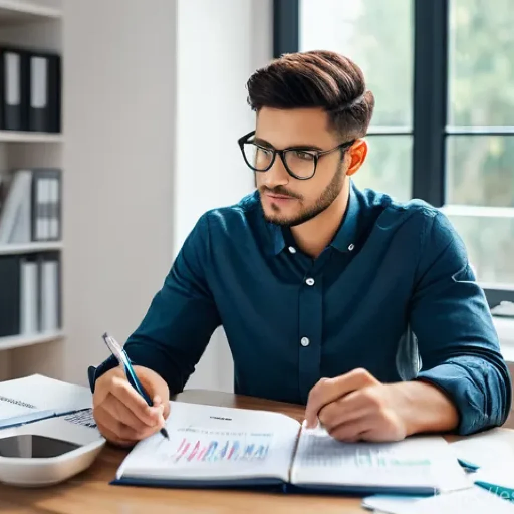 펀드투자상담사 시험 준비 도구 추천 - **Image Prompt 1: Focused Study and Smart Planning**
    A young adult, perhaps in their late 20s, w...