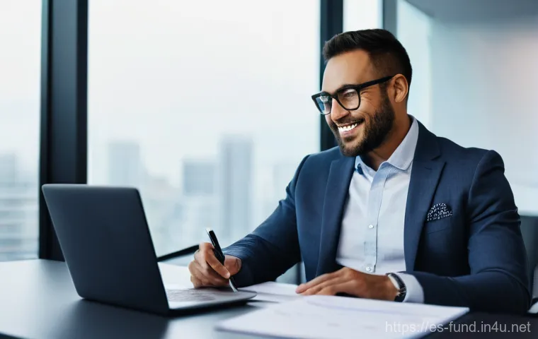 펀드투자상담사로서 업무 자동화 활용 - **Prompt:** "A male financial advisor, in his late 30s, with a warm, confident smile, sits comfortab...