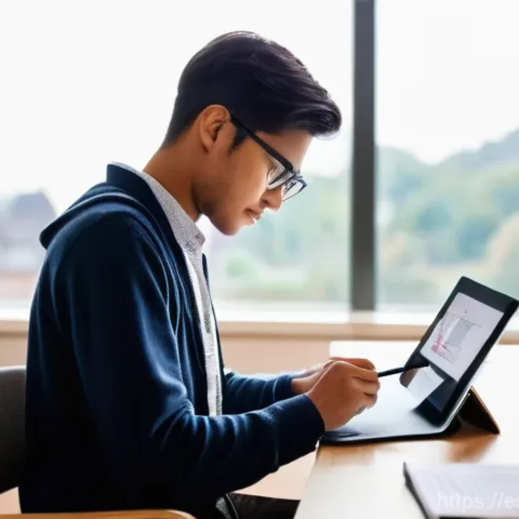 펀드투자상담사 시험 준비에 적합한 어플 - **Prompt: "A young adult student, focused and determined, is comfortably seated at a modern, clean d...