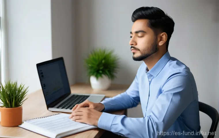 펀드투자상담사 시험 대비 멘탈 관리 - **Prompt 1: Serene Focus and Mindfulness in Study**
    "A young adult, gender-neutral, approximatel...